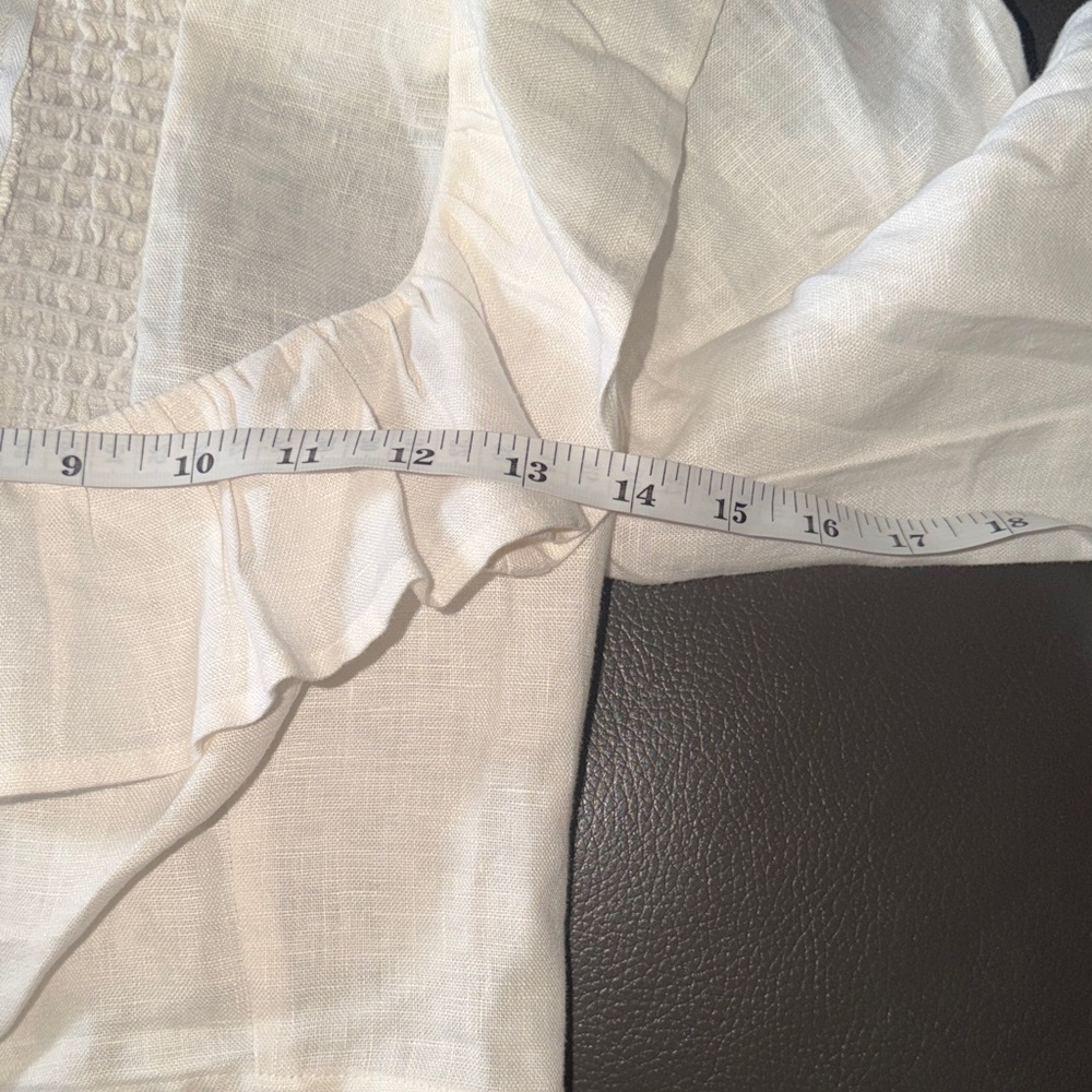 Reformation Linen Cream Ruffle Crop Blouse - Picture 8 of 12